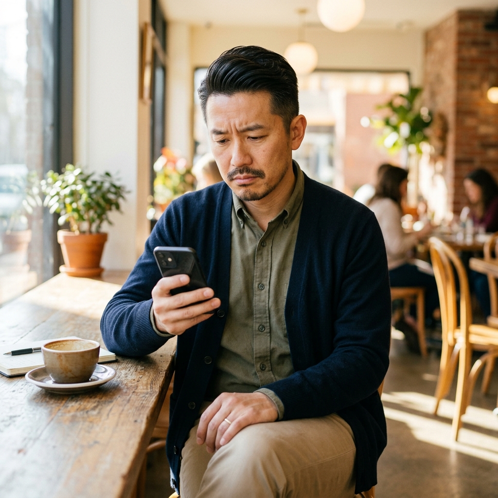審査落ちの通知を見てがっかりする日本人男性