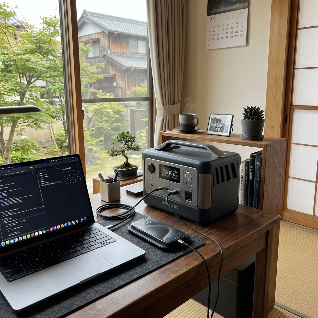 デスク上のPCやWi-Fiルーターを充電するエコフロー