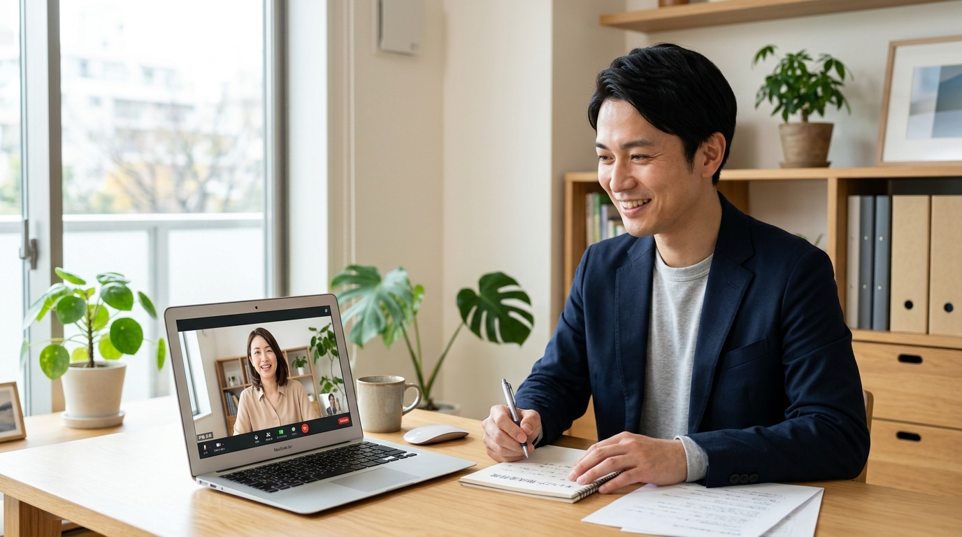 給付金や費用についてオンラインの無料カウンセリングで相談を受ける様子