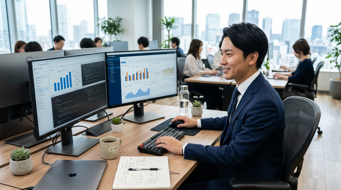 AIスキルを職場で実践活用する日本の社会人の様子