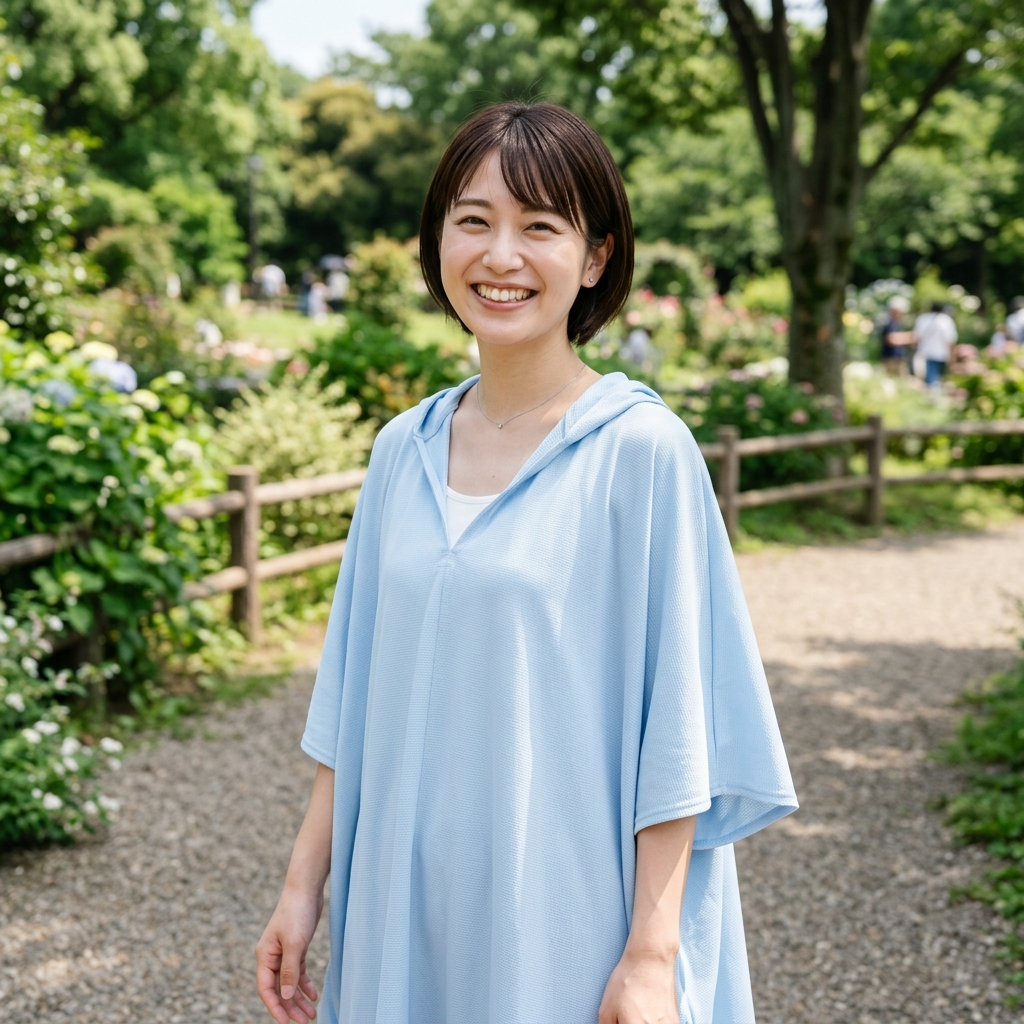サラッとした着心地の濡らさない冷感ポンチョ