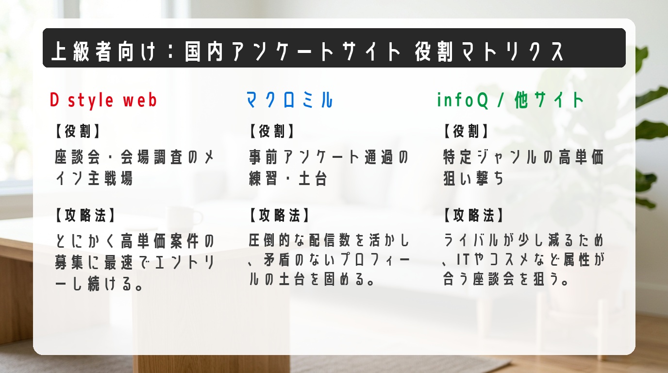 サイト役割マトリクス比較表