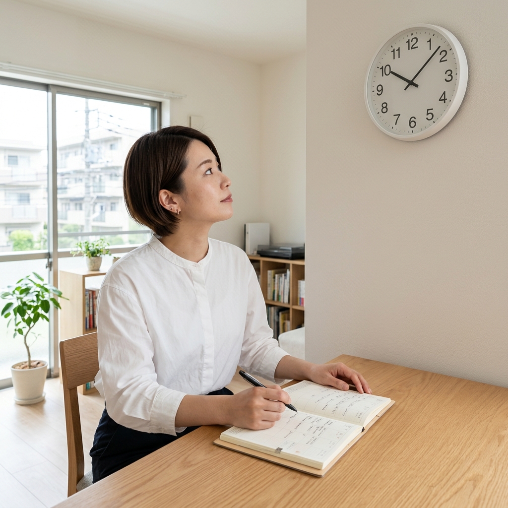 時間を気にしながら作業する女性