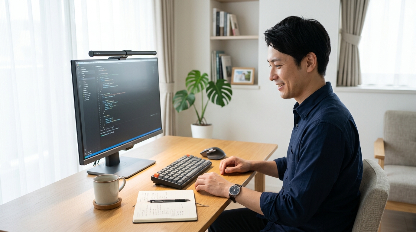 狭いデスクでも省スペースに設置できるモニター掛け式ライト